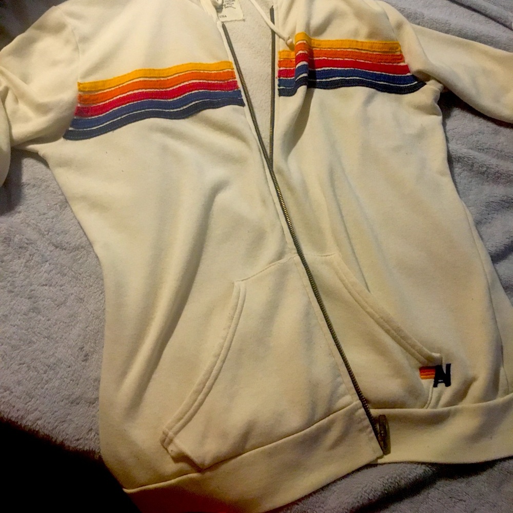 Aviator Nation 5 stripe hoodie Vintage white XXL